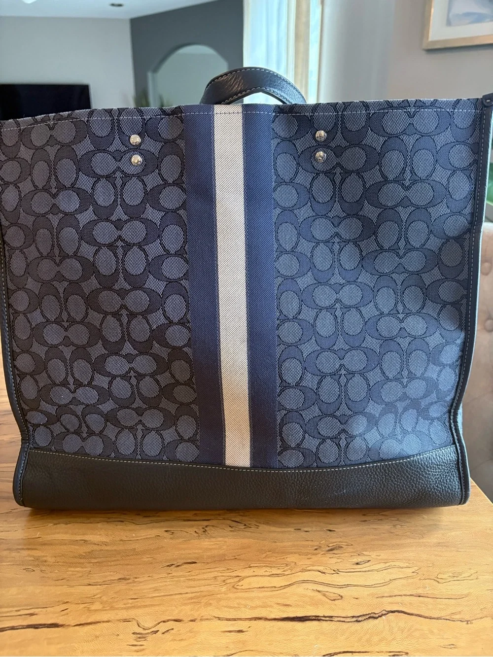 Coach Blue Signature Dempsey Stripe Messenger Tote - Picture 3 of 4